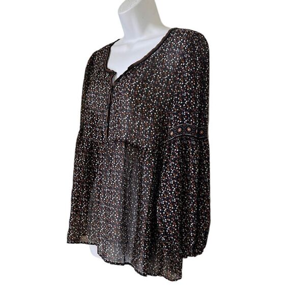 Max Studio Sheer Black Multicolor Long Sleeve empire Waist Blouse top sz M - Picture 3 of 9